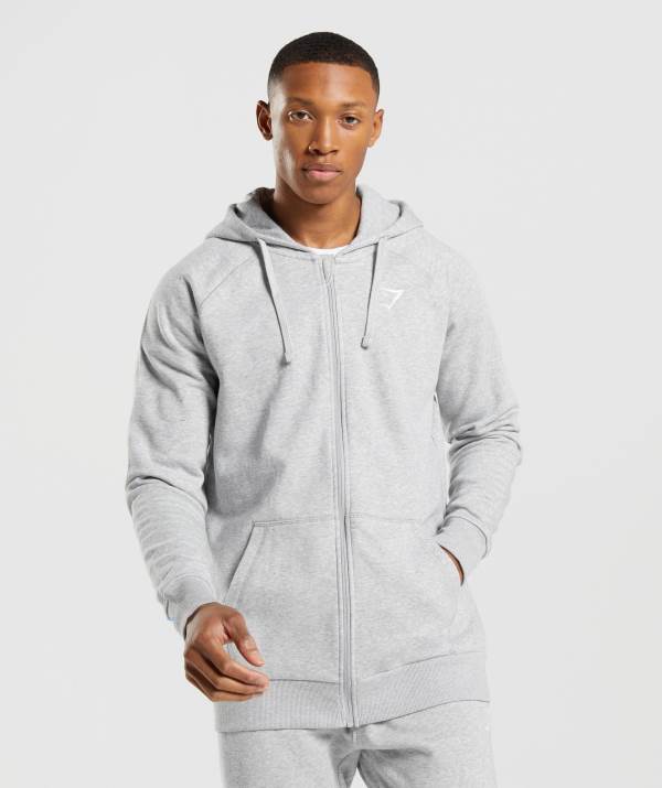 Panske Mikiny S Kapucňou Gymshark Crest Zip Up Svetlo Siva | OQ5892043